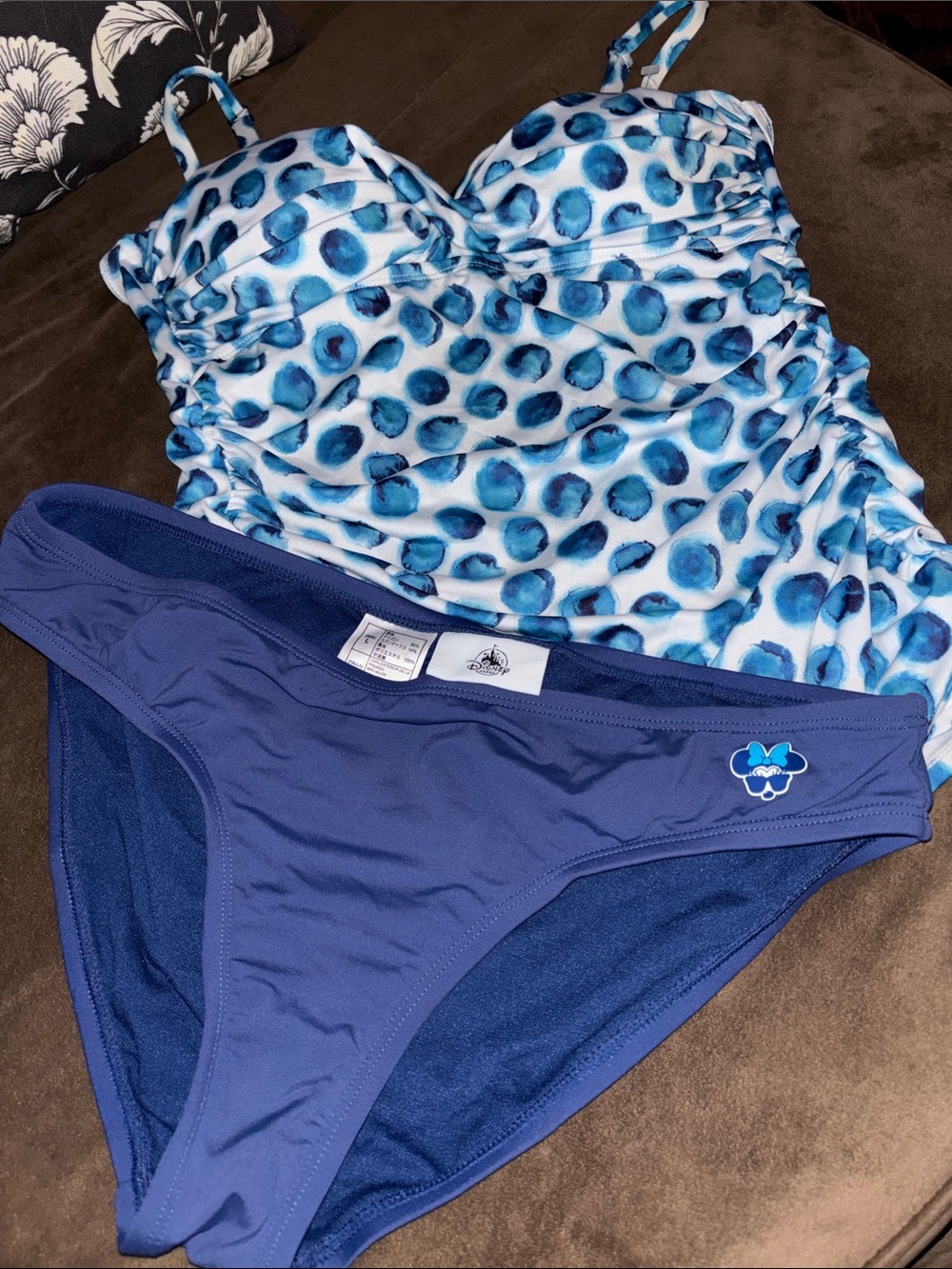 Minnie Mouse Disney Tankini Set - Women's Blue Polka Swim Top & Navy Bottoms